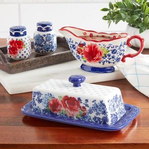 🌺 New Pioneer Woman Butter Dish, Gravy Boat, Salt & Pepper Shakers
